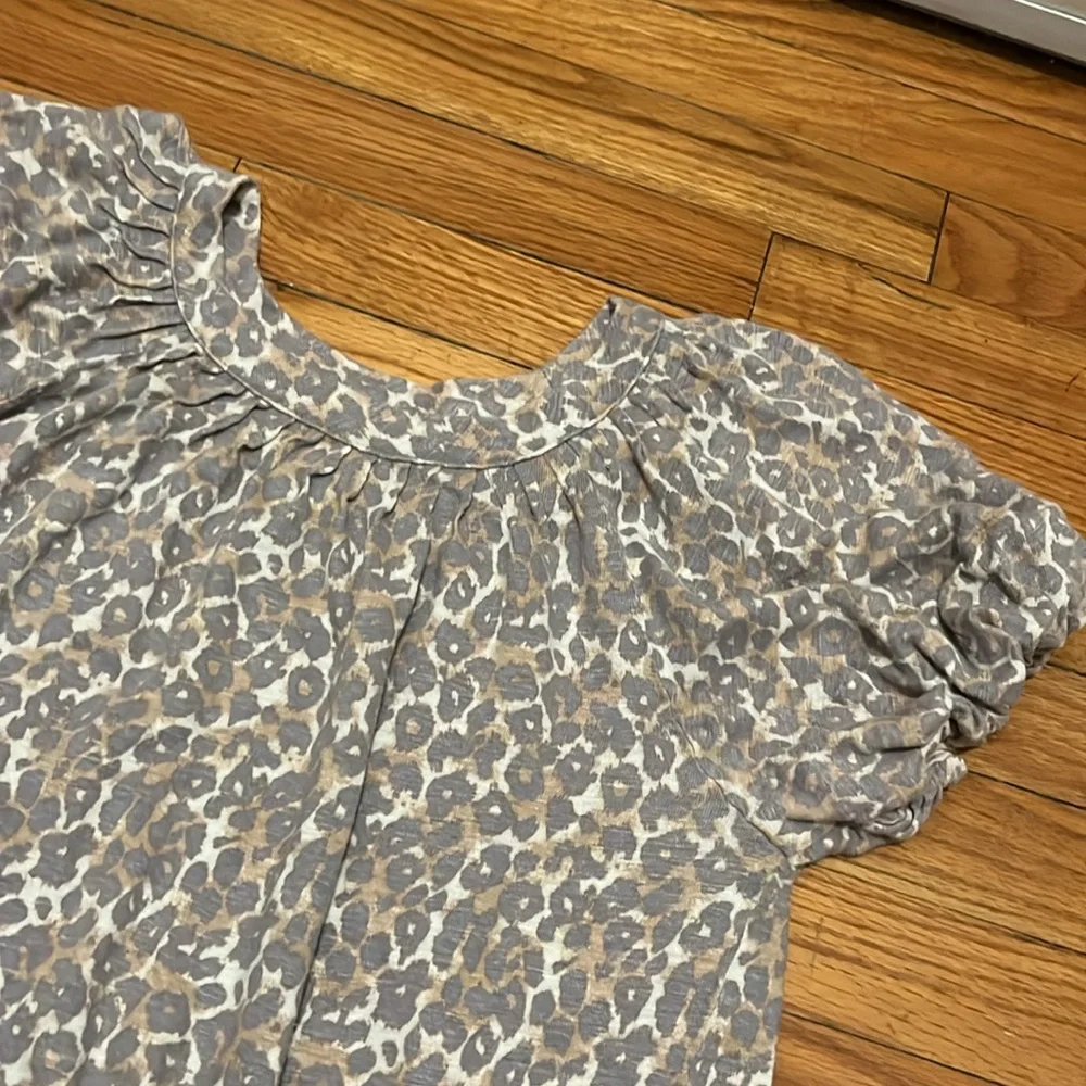 Anthropologie Maeve Linen Leopard Top Puff Sleeve